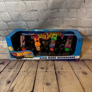 Hot Wheels Monsters Trucks Even More Neonsense Set of 4 Monster Trucks